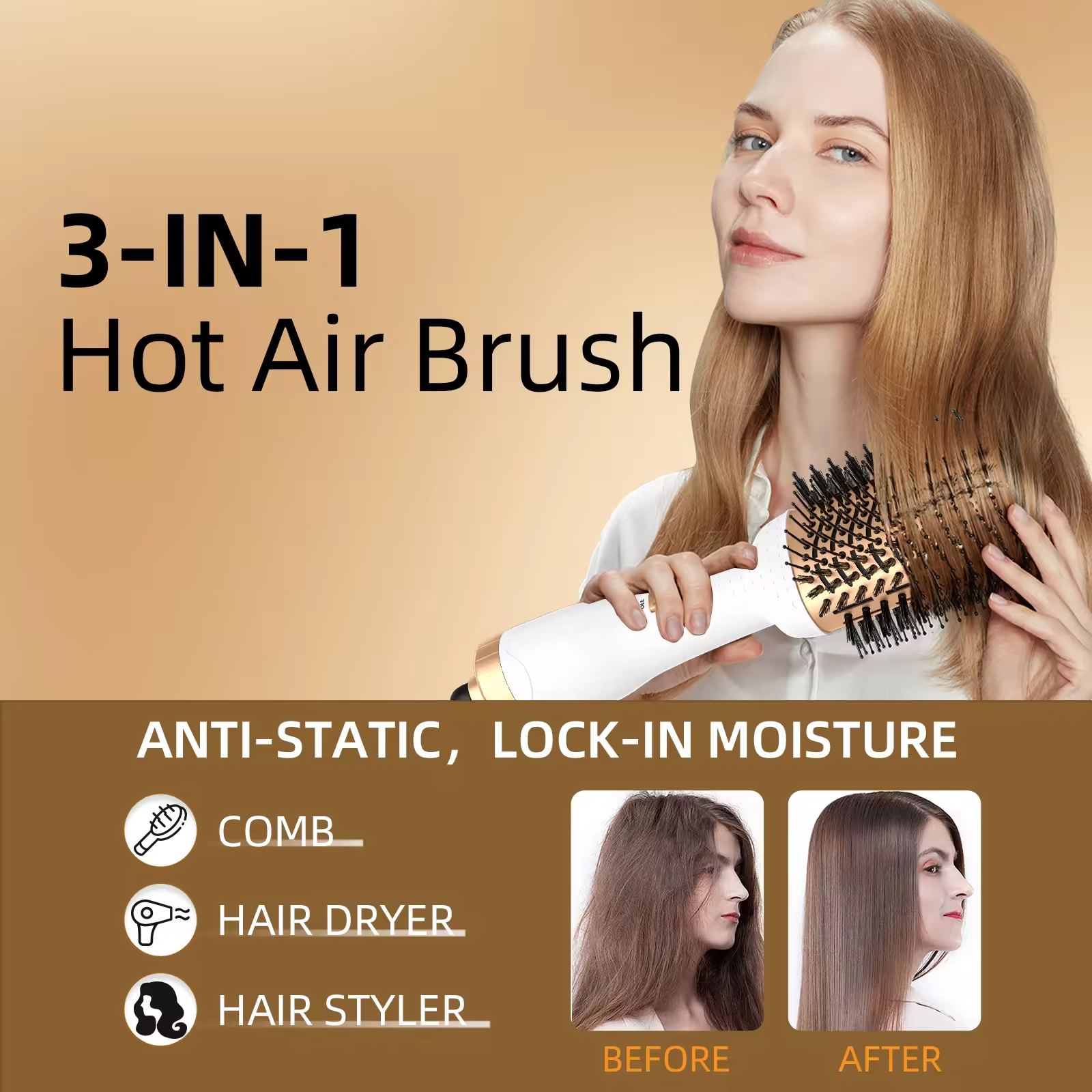3-in-1 Hot Air Brush with Nega - Hair Curling Wand ulasan dan harga